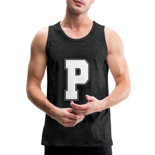 White Letter P – Varsity Alphabet Monogram - Men's Premium Tank