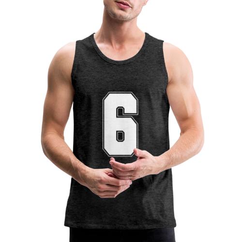 White Number 6 – Varsity Font - Men's Premium Tank