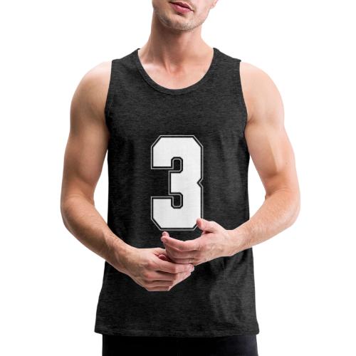 White Number 3 – Varsity Font - Men's Premium Tank