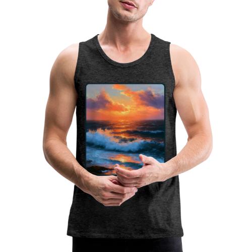 Sunset Storm Waves Oil Painting - Men's Premium Tank