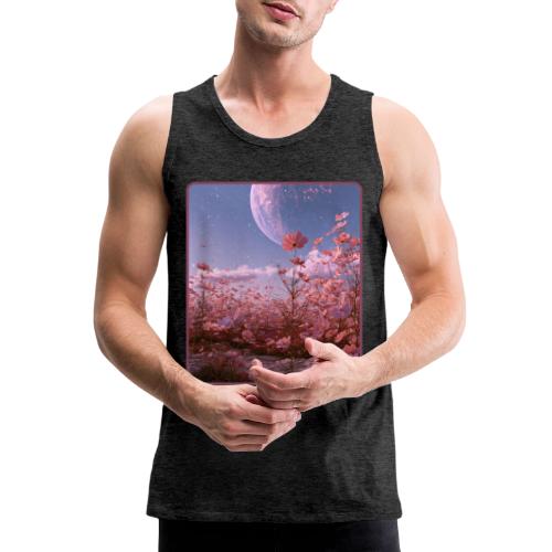 Cosmic Moon & Cosmos Flowers Art - Men's Premium Tank