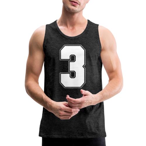 White Number 3 – Varsity Font - Men's Premium Tank
