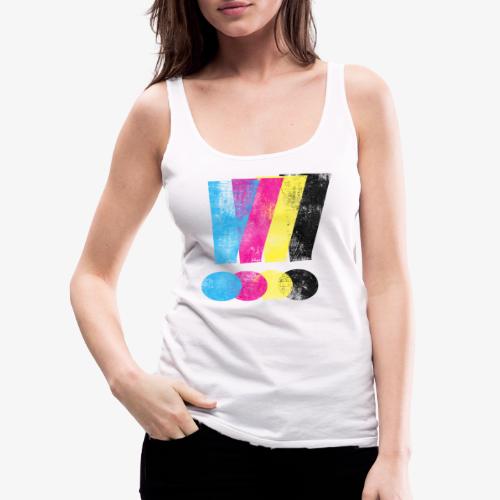 Large Distressed CMYW Exclamation Points - Women's Premium Tank Top