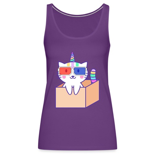 Unicorn cat with 3D glasses doing Vision Therapy! - Women's Premium Tank Top