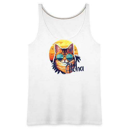 Funny Cat in Hawaiian Aloha Sunglasses - Women's Premium Tank Top