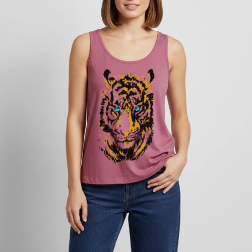 Yellow Tiger Head Portrait Drawing - Tiger Face - Women's Premium Tank Top