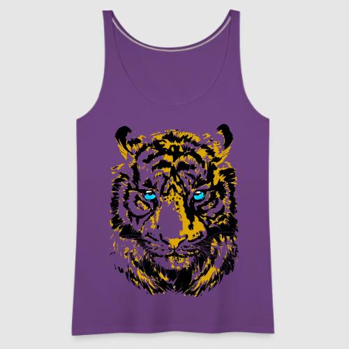 Yellow Tiger Head Portrait Drawing - Tiger Face - Women's Premium Tank Top
