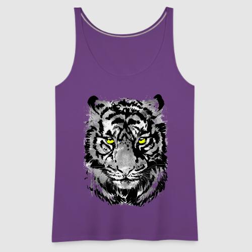 Gray Tiger Head Portrait Drawing - Black and White - Women's Premium Tank Top