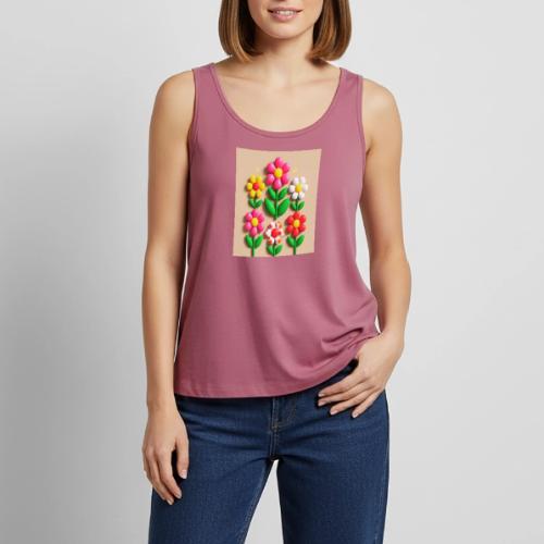 3D Flowers and Butterflies in Amber, Floral Design - Women's Premium Tank Top