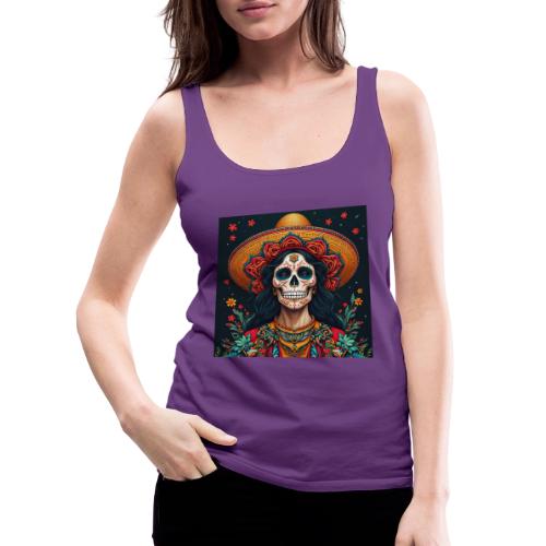 Charra Skull Art | Traditional Mexican Design - Women's Premium Tank Top