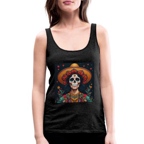 Charra Skull Art | Traditional Mexican Design - Women's Premium Tank Top
