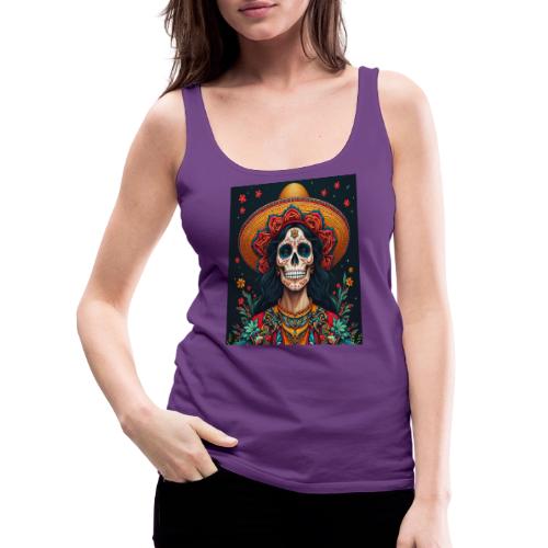 Charra Skull Art | Traditional Mexican Design - Women's Premium Tank Top