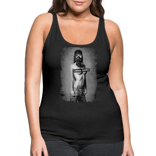 nude girl with gas mask - CORONA SUCKS - Women's Premium Tank Top