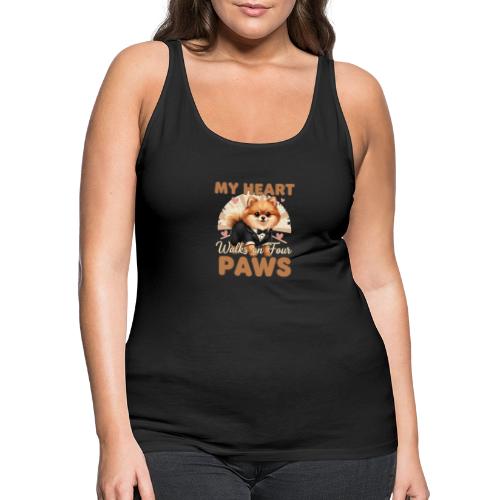 My Heart Walks on Four Paws – Pomeranian tee - Women's Premium Tank Top