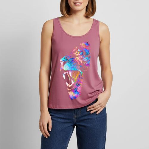 Colorful Lion Head Portrait Drawing - Roaring Lion - Women's Premium Tank Top