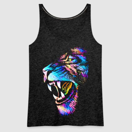 Colorful Lion Head Portrait Drawing - Roaring Lion - Women's Premium Tank Top