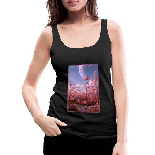 Cosmic Moon & Cosmos Flowers Art - Women's Premium Tank Top