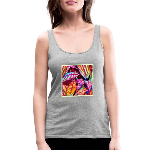 Striped Neon Leaves Design - Women's Premium Tank Top