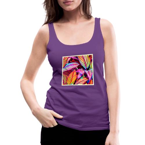 Striped Neon Leaves Design - Women's Premium Tank Top