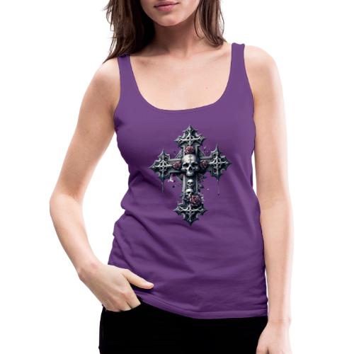 Gothic Cross Collection - Skulls and Red Roses - Women's Premium Tank Top