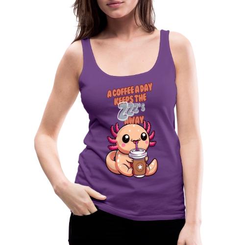 Coffee Drinking Cute Baby Axolotl - Women's Premium Tank Top