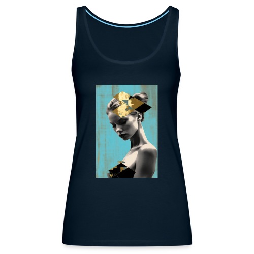 Gold on Turquoise - Minimalist Portrait of a Woman - Women's Premium Tank Top