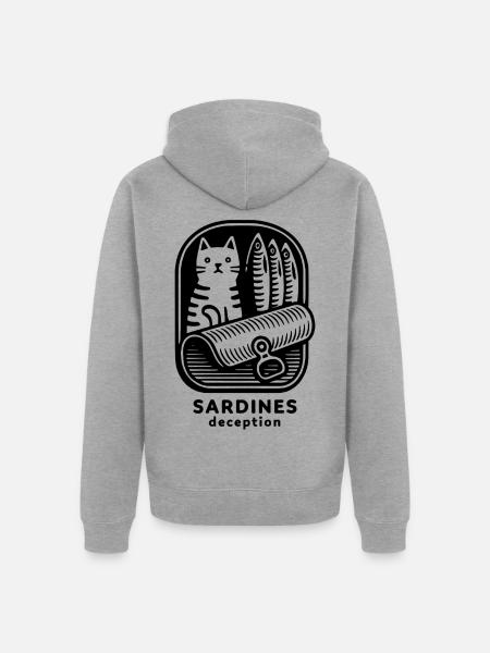 Funny Cat Sardines Deception - Unisex Premium Organic Zip Hoodie - heather grey