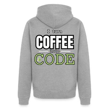 I Turn Coffee Into Code - Unisex Premium Organic Zip Hoodie - heather grey - Back - Nico (187cm)