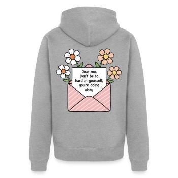 Dear Me Self Love Floral Envelope Quote Illustrati - Unisex Premium Organic Zip Hoodie - heather grey - Back - Nico (187cm)