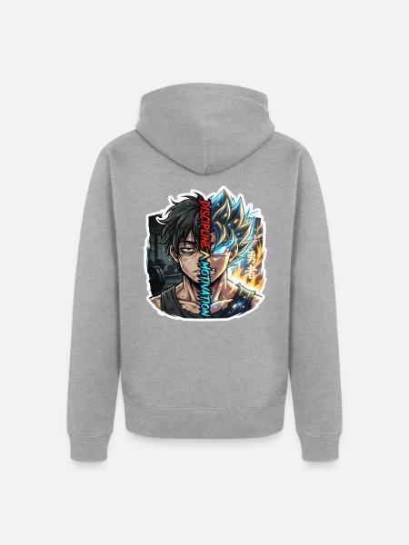 Dual Neon Warrior Split - Unisex Premium Organic Zip Hoodie - heather grey