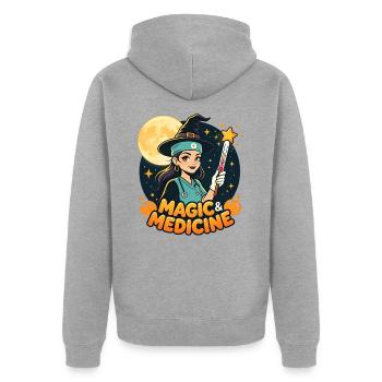 Magic & Medicine – Halloween Nurse & Medical Staff - Unisex Premium Organic Zip Hoodie - heather grey - Back - Nico (187cm)