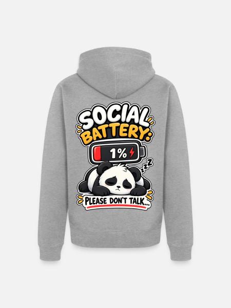 Social Battery Panda 1% - Unisex Premium Organic Zip Hoodie - heather grey