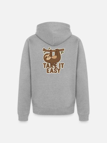 Take It Easy Sloth - Unisex Premium Organic Zip Hoodie - heather grey
