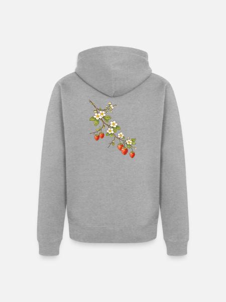 Strawberry Branch with Blossoms Illustration - Unisex Premium Organic Zip Hoodie - heather grey