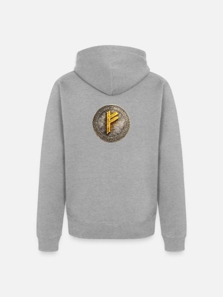 Rune Coin of Dawn - Unisex Premium Organic Zip Hoodie - heather grey