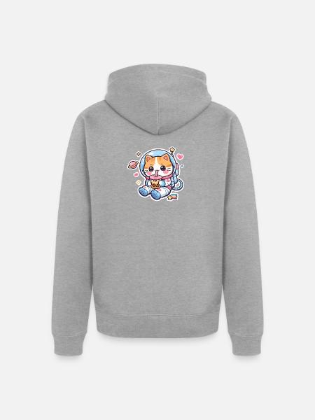 Cosmic Kitty Bubble Tea - Unisex Premium Organic Zip Hoodie - heather grey