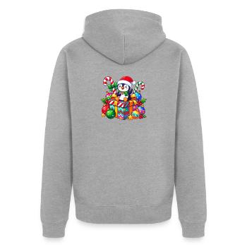 Penguin Santa on Colorful Gift - Unisex Premium Organic Zip Hoodie - heather grey - Back - Nico (187cm)