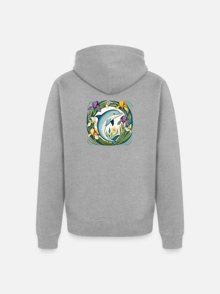 Dolphin in Iris Circle - Unisex Premium Organic Zip Hoodie - heather grey