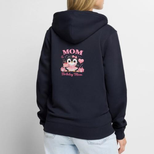 Cute Penguin Birthday Mom Kawaii Cake Balloon Gift - Unisex Premium Organic Zip Hoodie