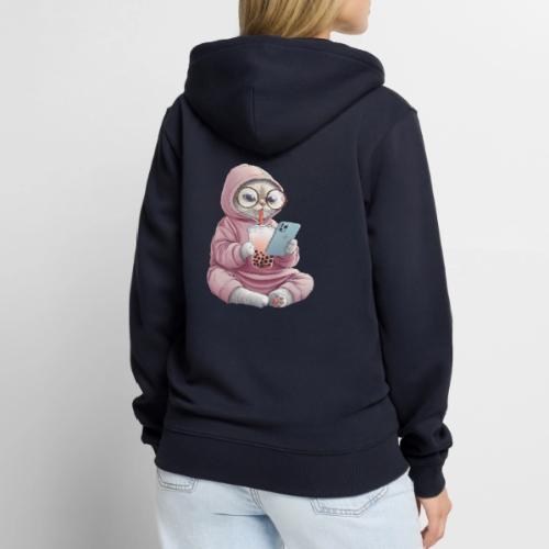 Cool Cat Bubble Tea Cartoon Design - Unisex Premium Organic Zip Hoodie