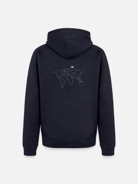 World Map Heart Flight - Unisex Premium Organic Zip Hoodie - navy