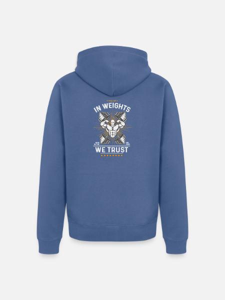 Weights We Trust Gym Emblem - Unisex Premium Organic Zip Hoodie - stone blue 