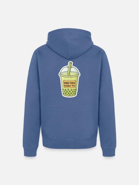 Honeydew Bubble Tea Illustration - Unisex Premium Organic Zip Hoodie - stone blue