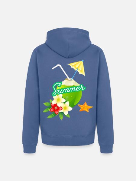 Tropical Summer Coconut with Flowers - Unisex Premium Organic Zip Hoodie - stone blue