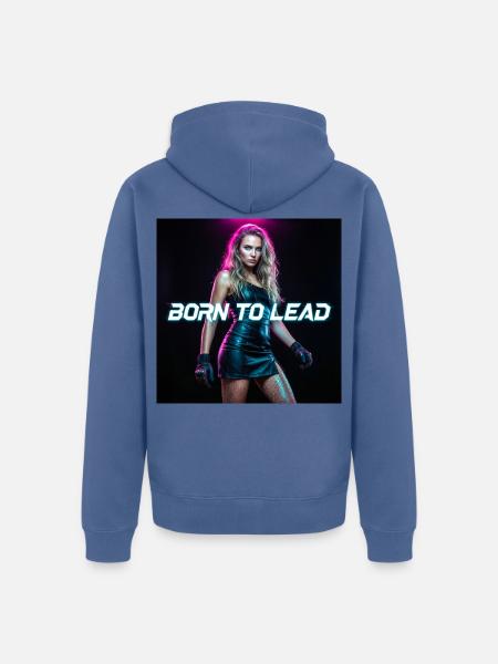 Cyberpunk Aesthetic — Neon Command Presence - Unisex Premium Organic Zip Hoodie - stone blue 