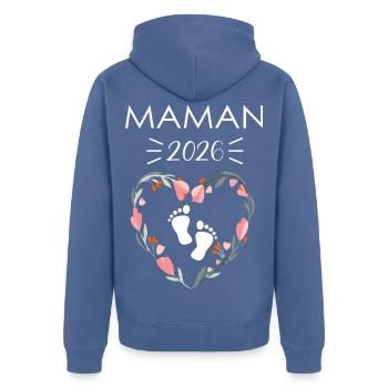 Future Mom 2026 Heart Flowers Baby Feet Gift - Unisex Premium Organic Zip Hoodie - stone blue  - Back - Nico (187cm)