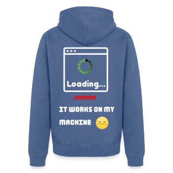 it_works_on_my_machine_ - Unisex Premium Organic Zip Hoodie - stone blue  - Back - Nico (187cm)