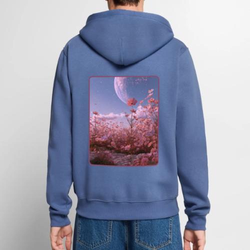 Cosmic Moon & Cosmos Flowers Art - Unisex Premium Organic Zip Hoodie