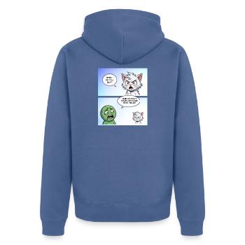 Angry Cat vs Veggie Stand-off - Unisex Premium Organic Zip Hoodie - stone blue  - Back - Nico (187cm)