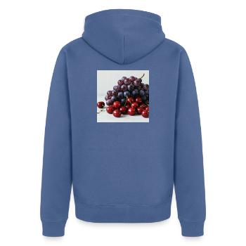 Berry Cluster Autumn Print - Unisex Premium Organic Zip Hoodie - stone blue  - Back - Nico (187cm)